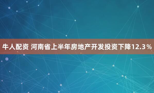 牛人配资 河南省上半年房地产开发投资下降12.3％